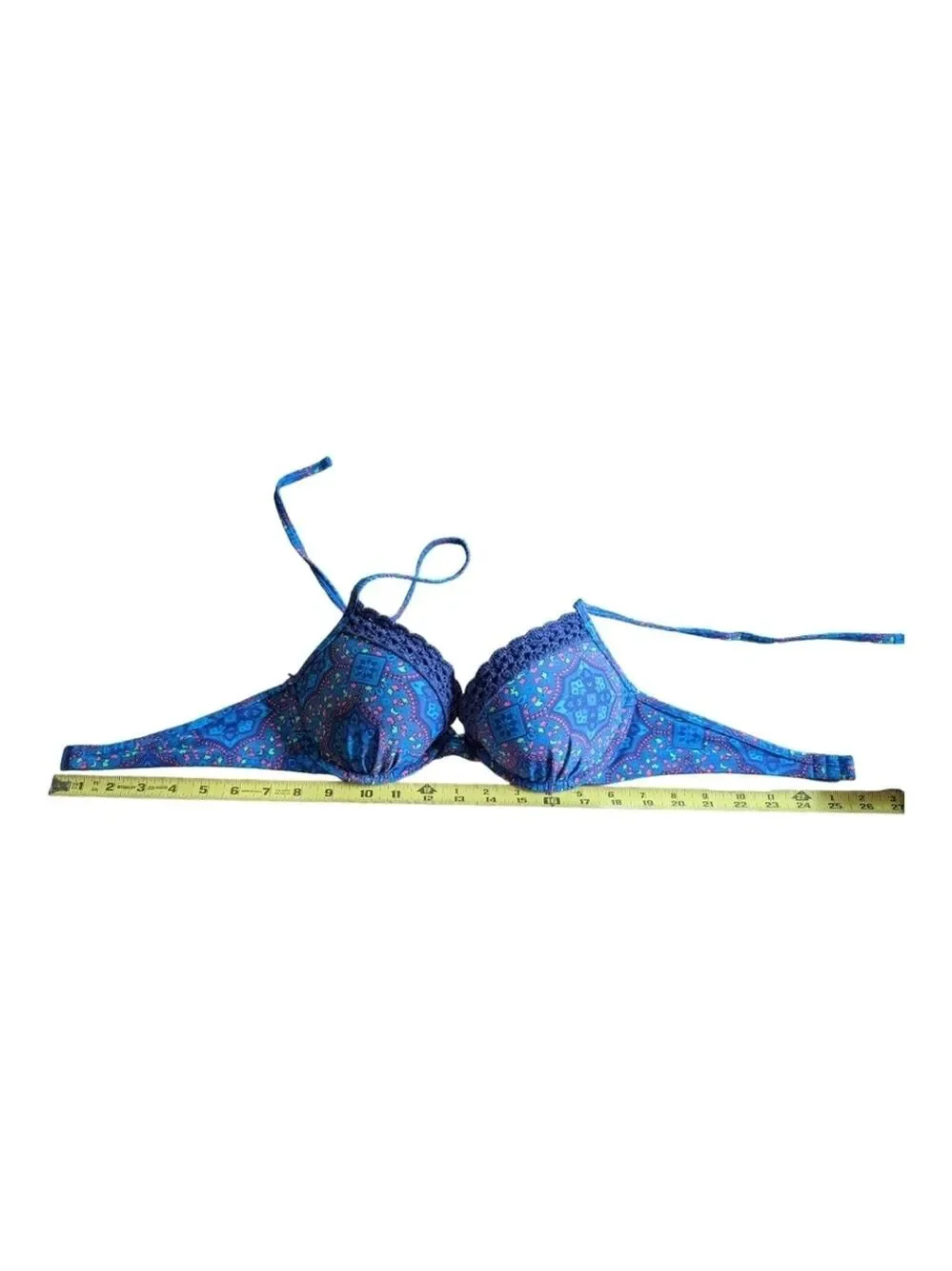 Aerie Blue Floral Crochet Push Up Bikini Top Size 34C Beach